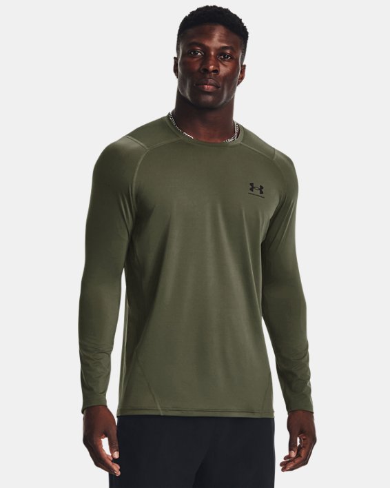 Men's HeatGear® Fitted Long Sleeve, Green, pdpMainDesktop image number 0